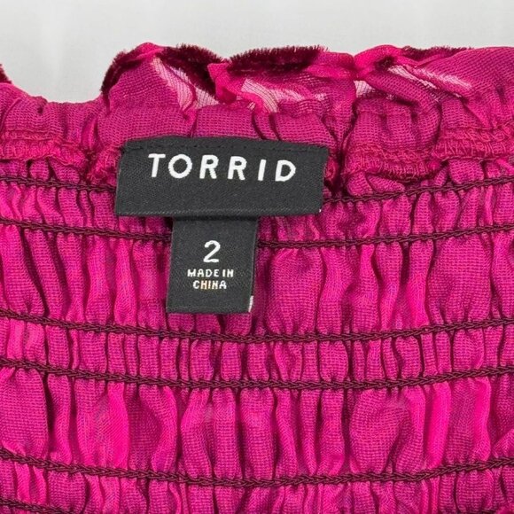 Torrid Womens Size 2x Velvet Smocked Blouson Sleeve Crop Top Burgundy plus - Picture 5 of 14